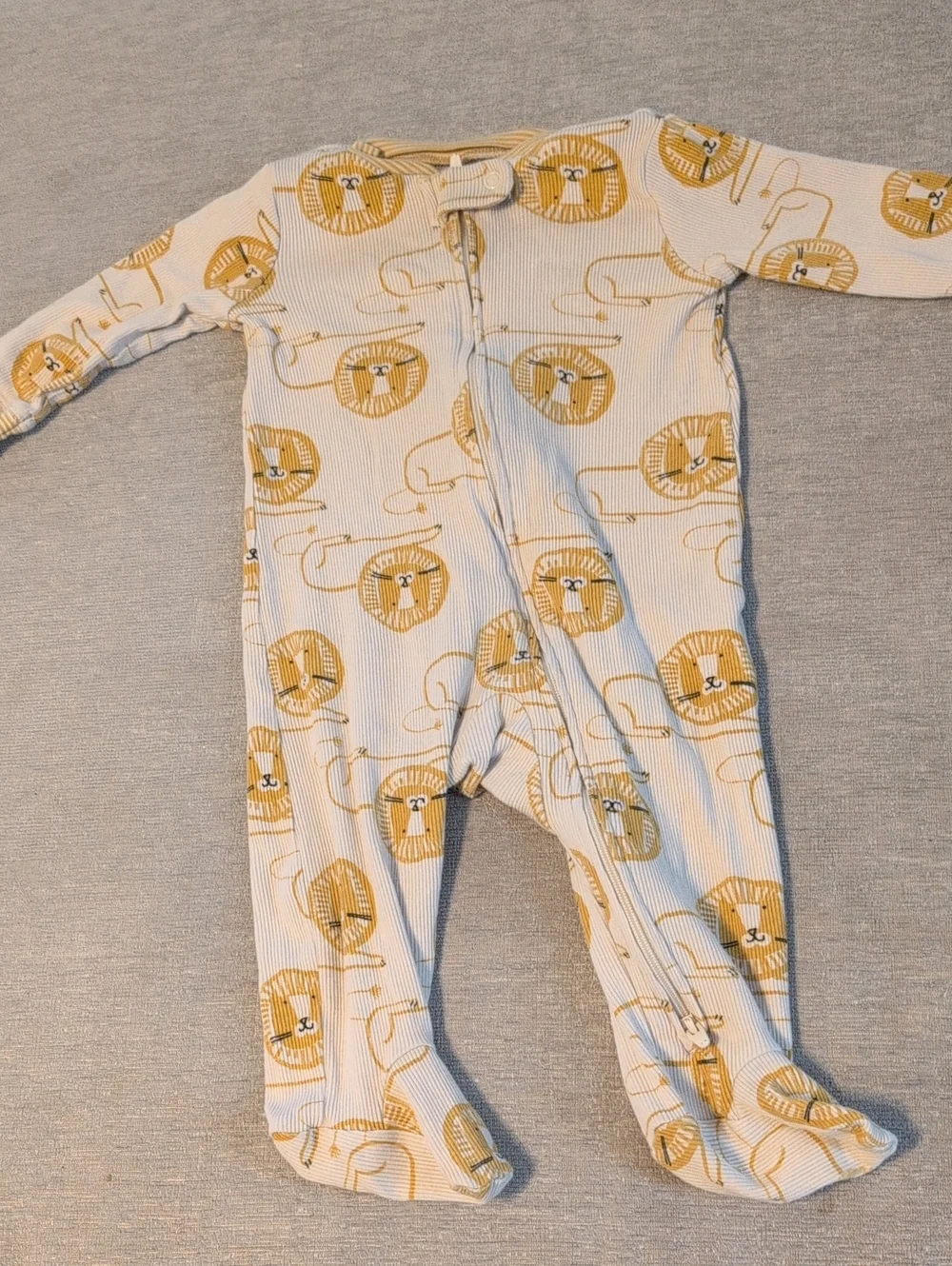 Neutral Cream & Mustard Lion Print Footed One-Piece for Kids
